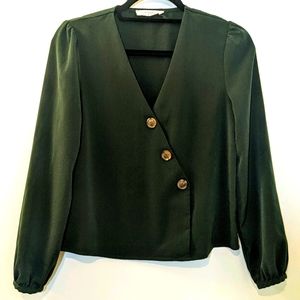 Elodie dark green asymmetrical button down blouse